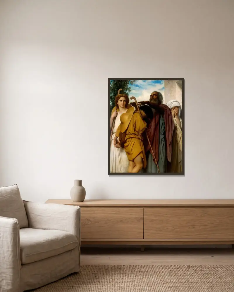Tobias tar farväl av sin far av William Bouguereau inramad på en vägg