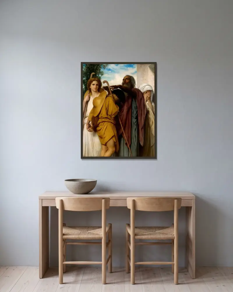 Tobias tar farväl av sin far av William Bouguereau inramad på en vägg