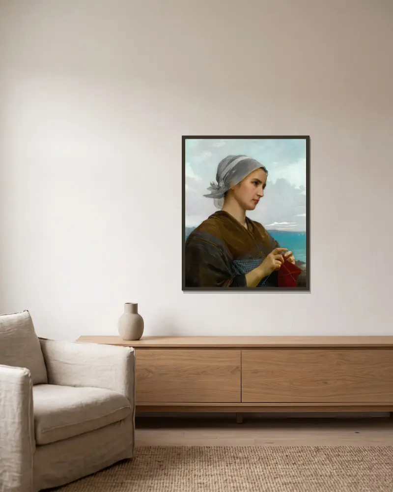 Bretagnisk stickerska av William Bouguereau inramad på en vägg