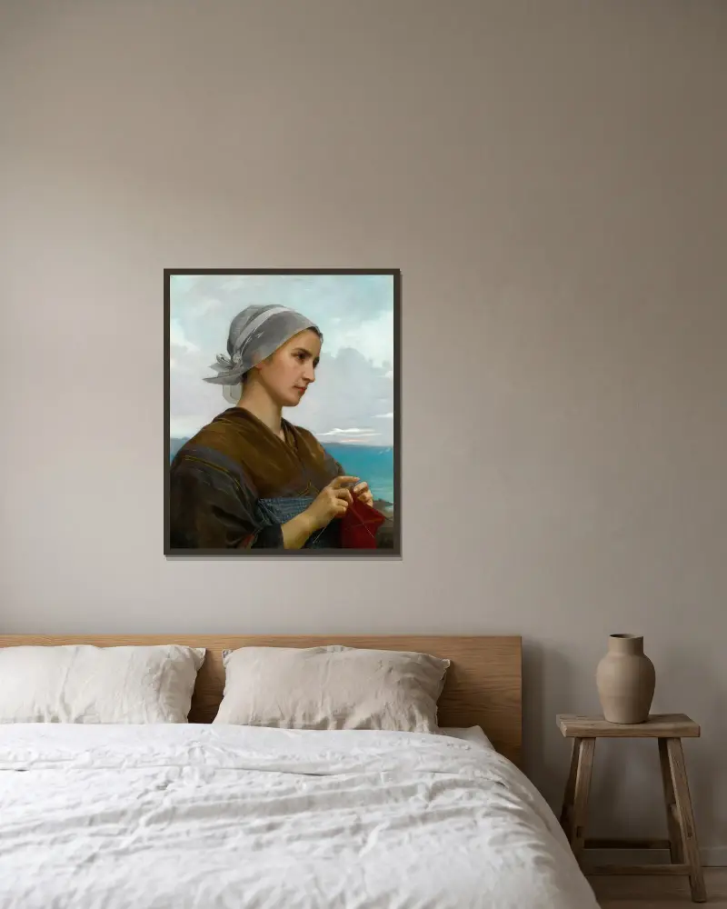Bretagnisk stickerska av William Bouguereau inramad på en vägg