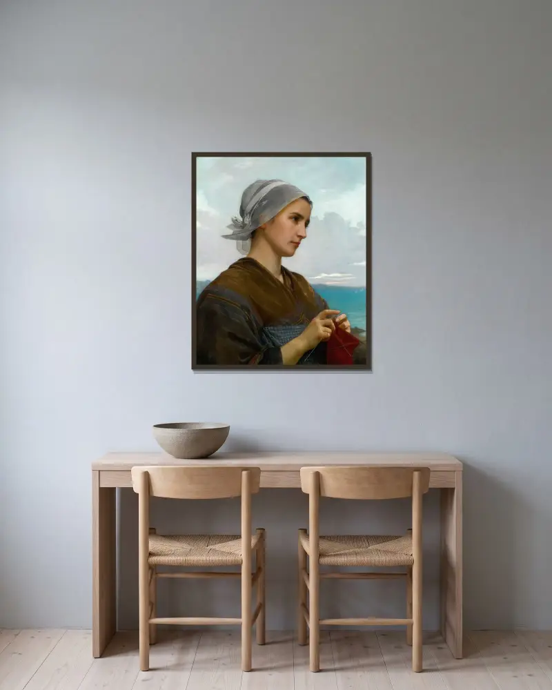 Bretagnisk stickerska av William Bouguereau inramad på en vägg