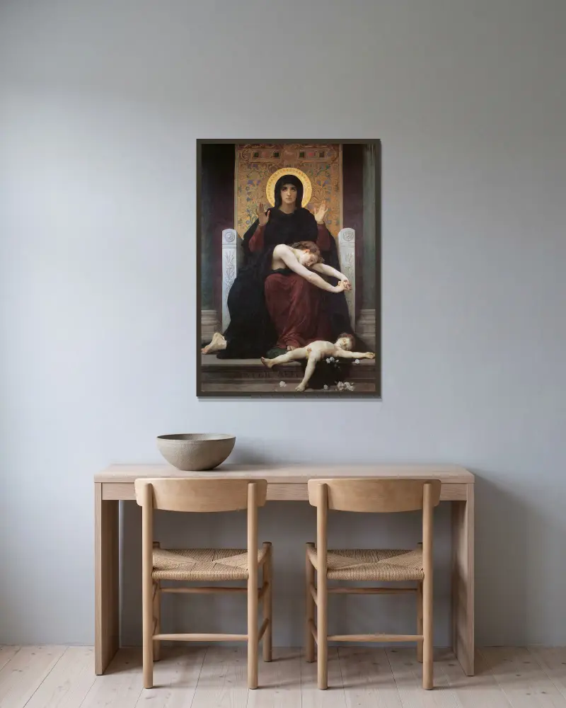 Die Tröstung der heiligen Mutter von William Bouguereau gerahmt an einer Wand