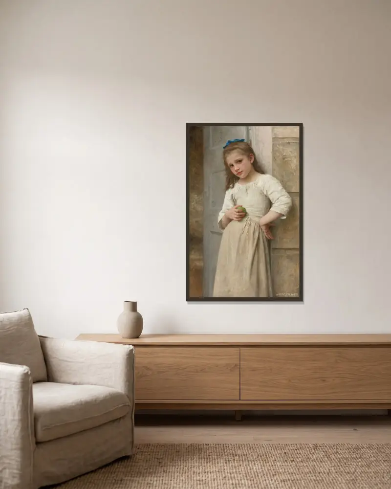 Yvonne Sur Le Pas De La Porte av William Bouguereau inramad på en vägg
