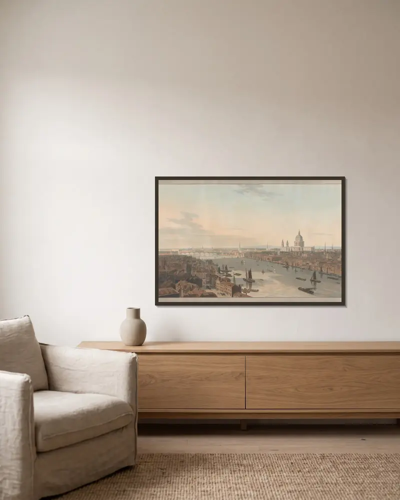 St. Paul's och Blackfriars Bridge från Southwark av William Daniell inramad på en vägg