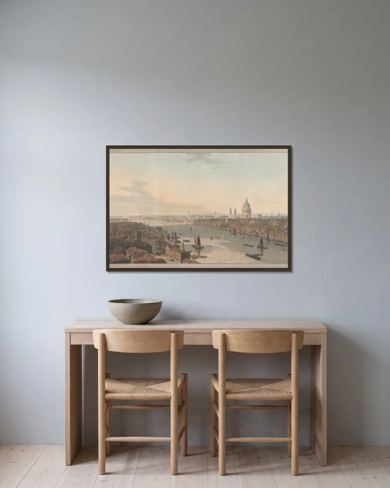 St. Paul's och Blackfriars Bridge från Southwark av William Daniell inramad på en vägg