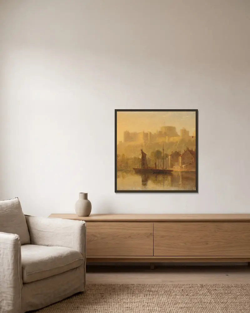 Windsor Castle von der Themse von William Daniell gerahmt an einer Wand