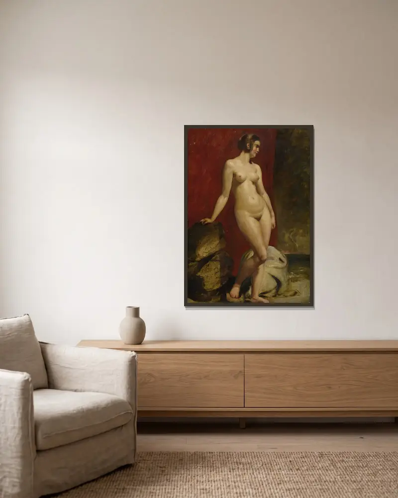 A Study Of A Standing Female Nude av William Etty inramad på en vägg