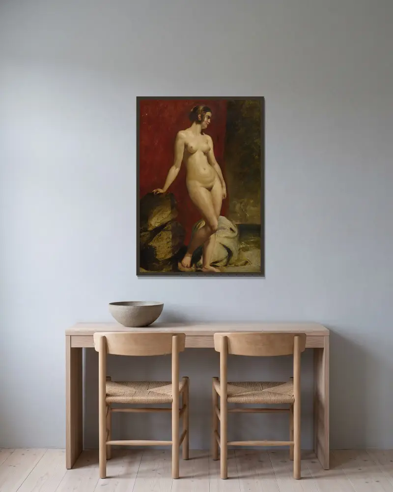 A Study Of A Standing Female Nude av William Etty inramad på en vägg