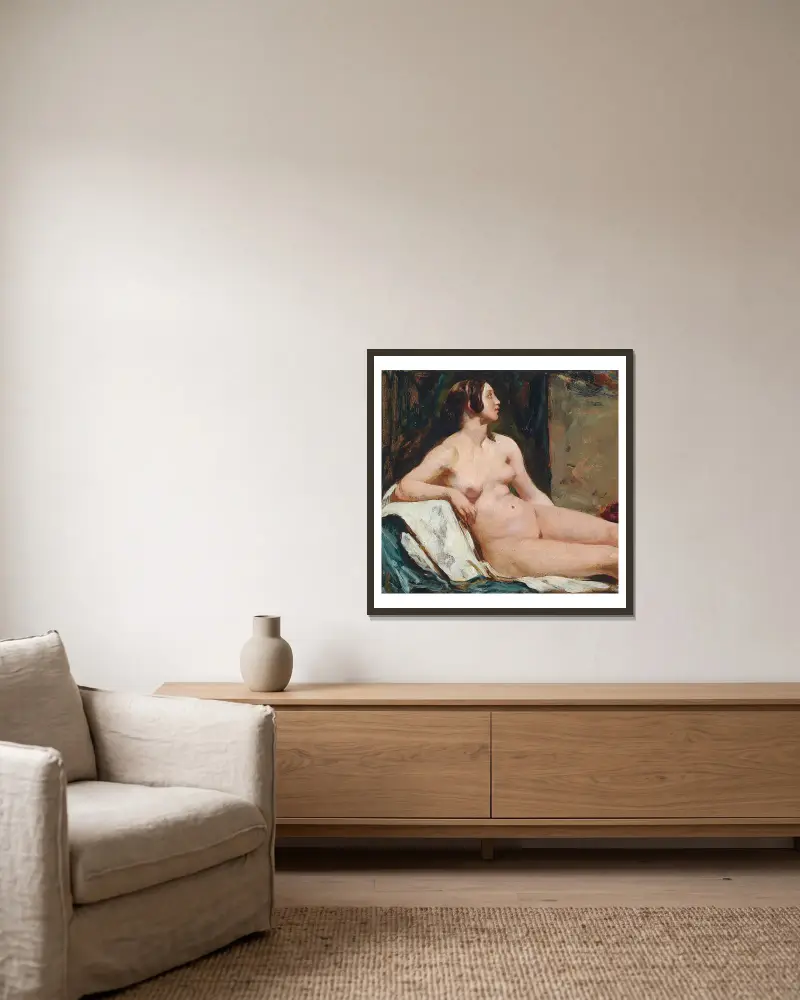 Weiblicher Akt von William Etty gerahmt an einer Wand