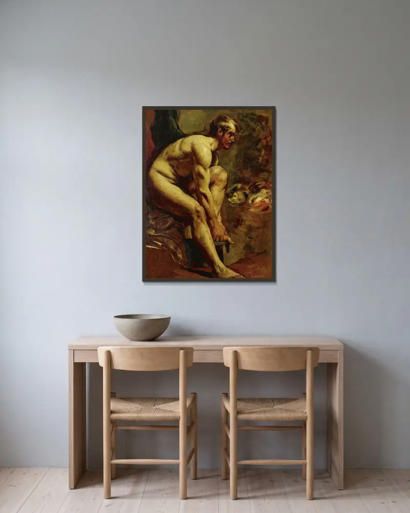 Männlicher Akt – Nr. 2 von William Etty gerahmt an einer Wand
