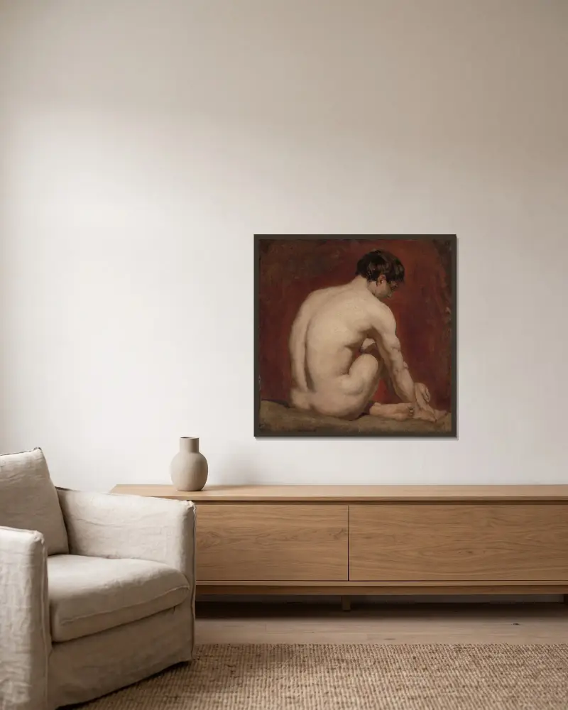 Male Nude, Kneeling, from the Back av William Etty inramad på en vägg