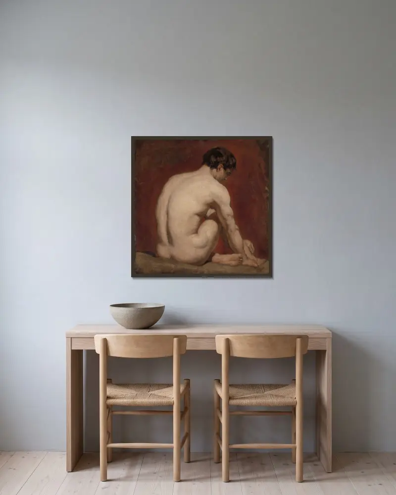Male Nude, Kneeling, from the Back av William Etty inramad på en vägg