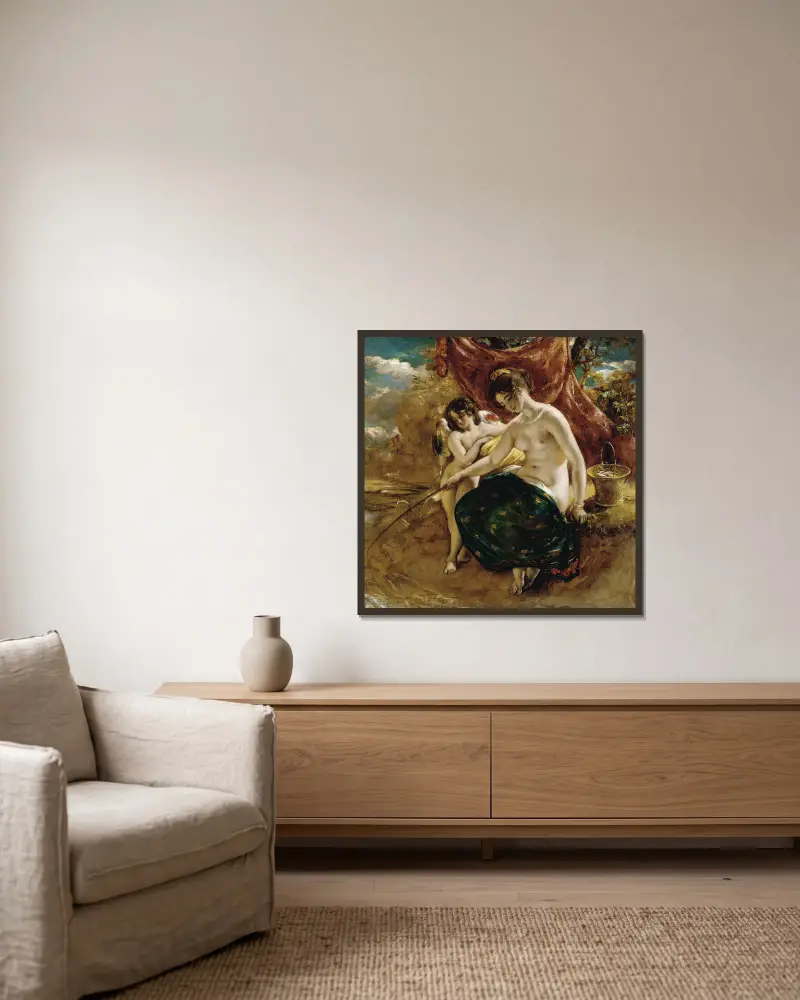Nymphen beim Angeln von William Etty gerahmt an einer Wand