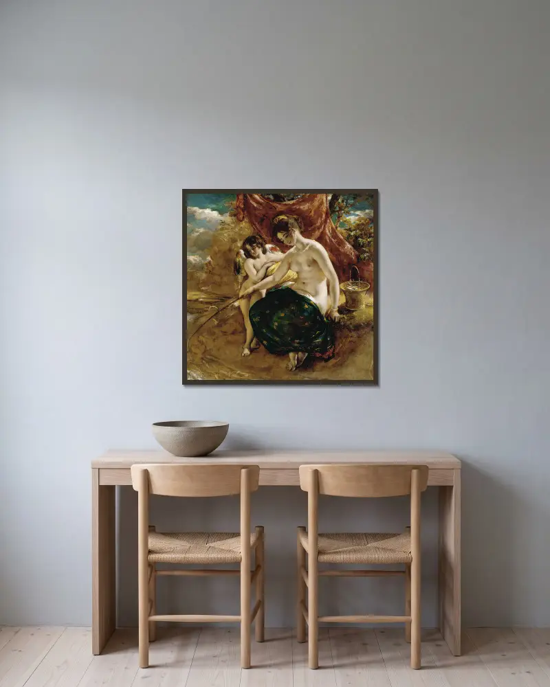 Nymphen beim Angeln von William Etty gerahmt an einer Wand