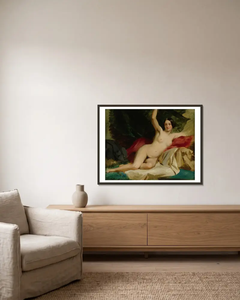 Reclining Female Nude av William Etty inramad på en vägg