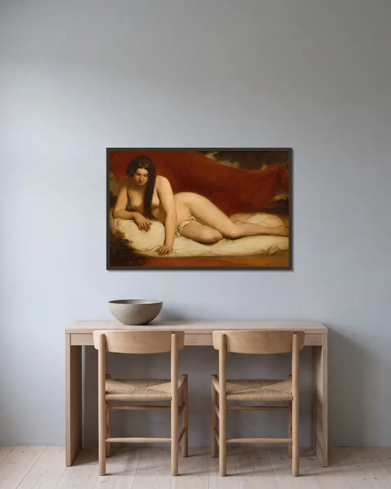 Liggande nakenstudie av William Etty inramad på en vägg