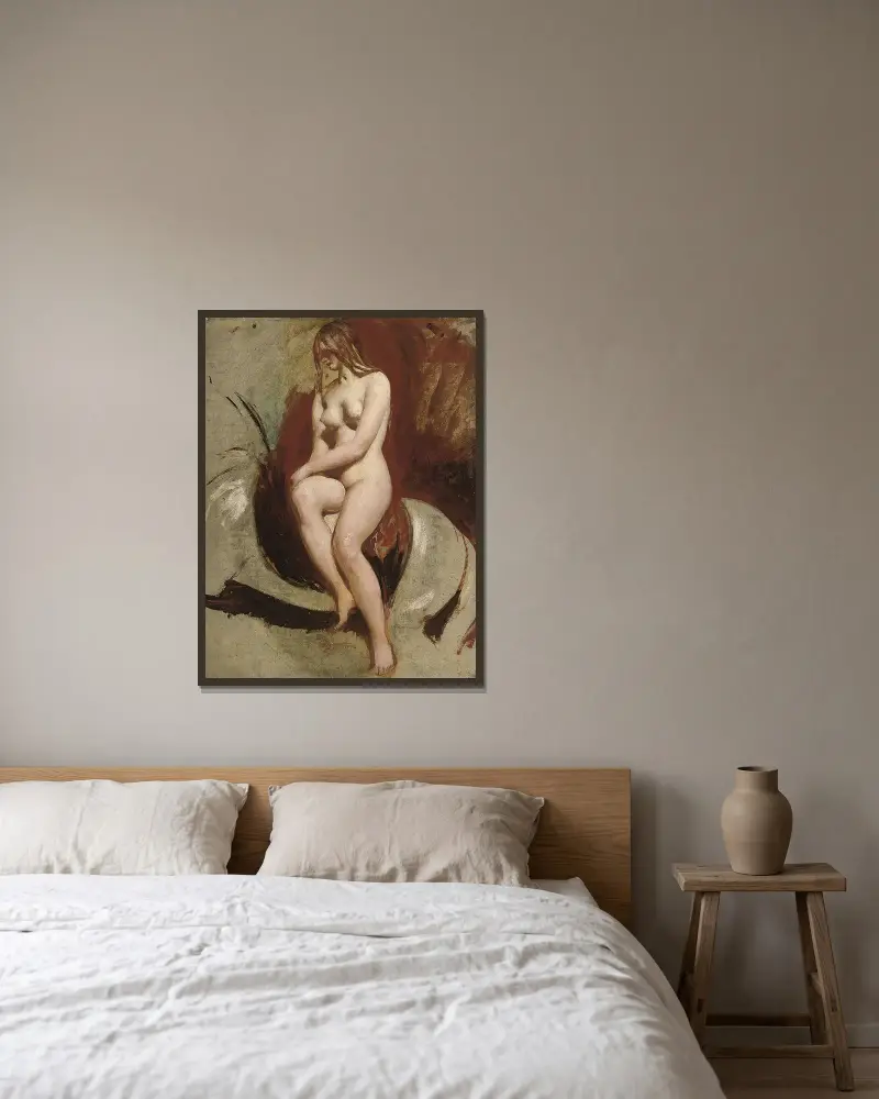 Sitzender weiblicher Akt von William Etty gerahmt an einer Wand