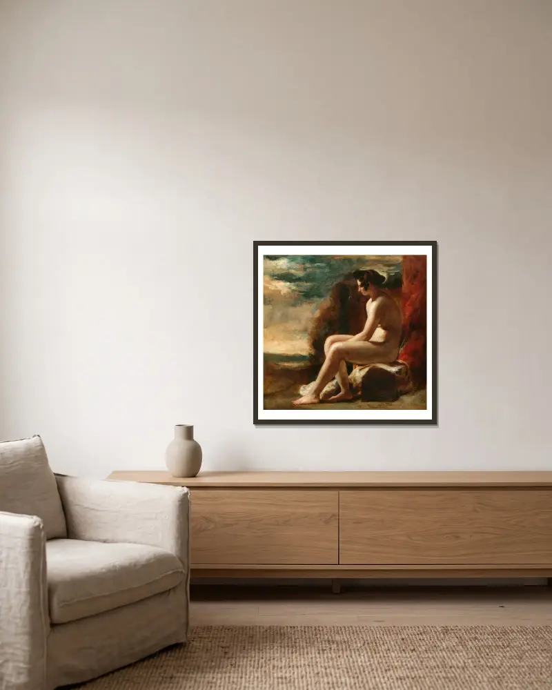 Siedzący akt w pejzażu, William Etty w ramie na ścianie