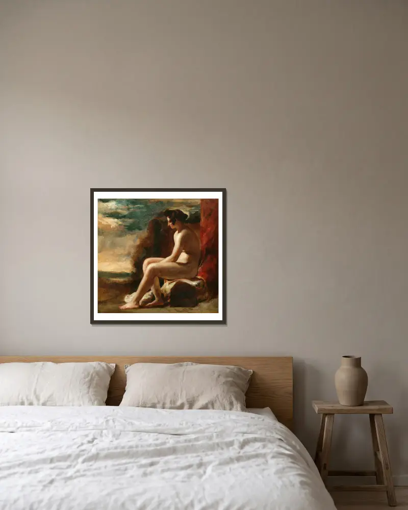 Siedzący akt w pejzażu, William Etty w ramie na ścianie