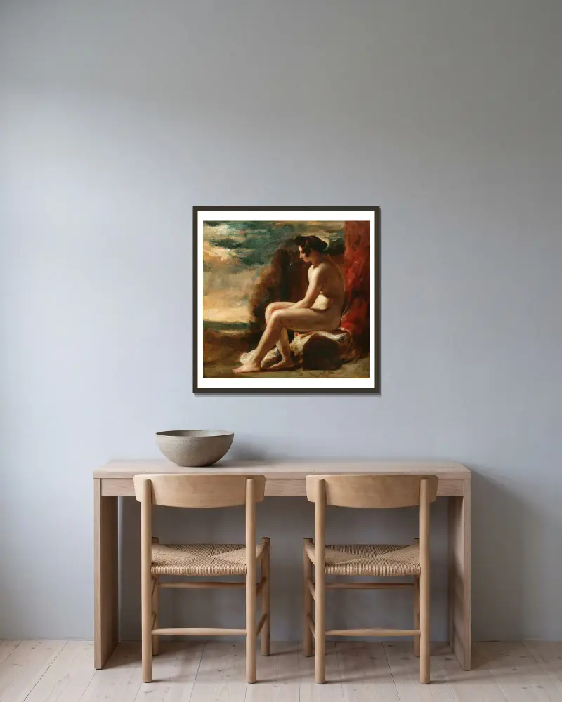 Siedzący akt w pejzażu, William Etty w ramie na ścianie