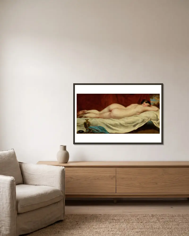 Schlafende weibliche Aktstudie von William Etty gerahmt an einer Wand