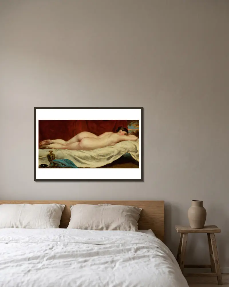 Schlafende weibliche Aktstudie von William Etty gerahmt an einer Wand