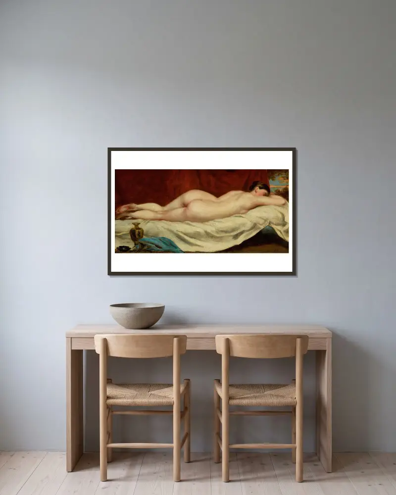 Schlafende weibliche Aktstudie von William Etty gerahmt an einer Wand