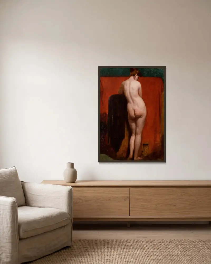 Stående kvinnlig nakenstudie av William Etty inramad på en vägg