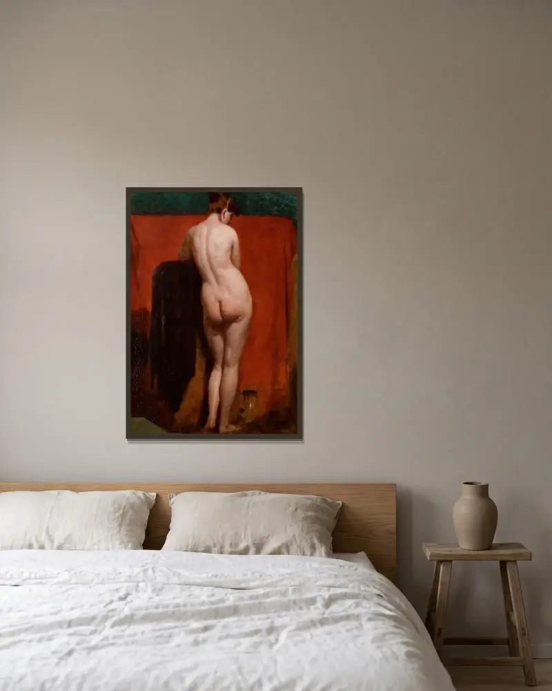 Stående kvinnlig nakenstudie av William Etty inramad på en vägg