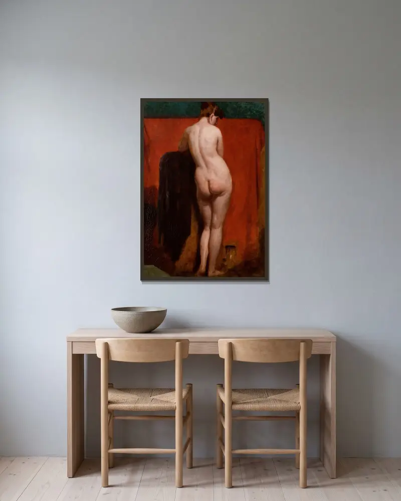 Stående kvinnlig nakenstudie av William Etty inramad på en vägg