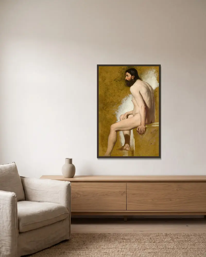 Study Of A Bearded Male Nude av William Etty inramad på en vägg
