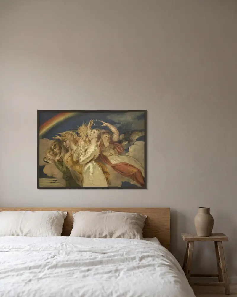 Jungfruns himmelsfärd av William Etty inramad på en vägg