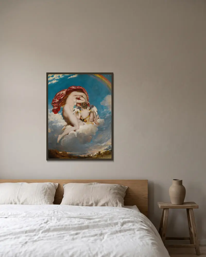 Venus und Amor herabsteigend von William Etty gerahmt an einer Wand