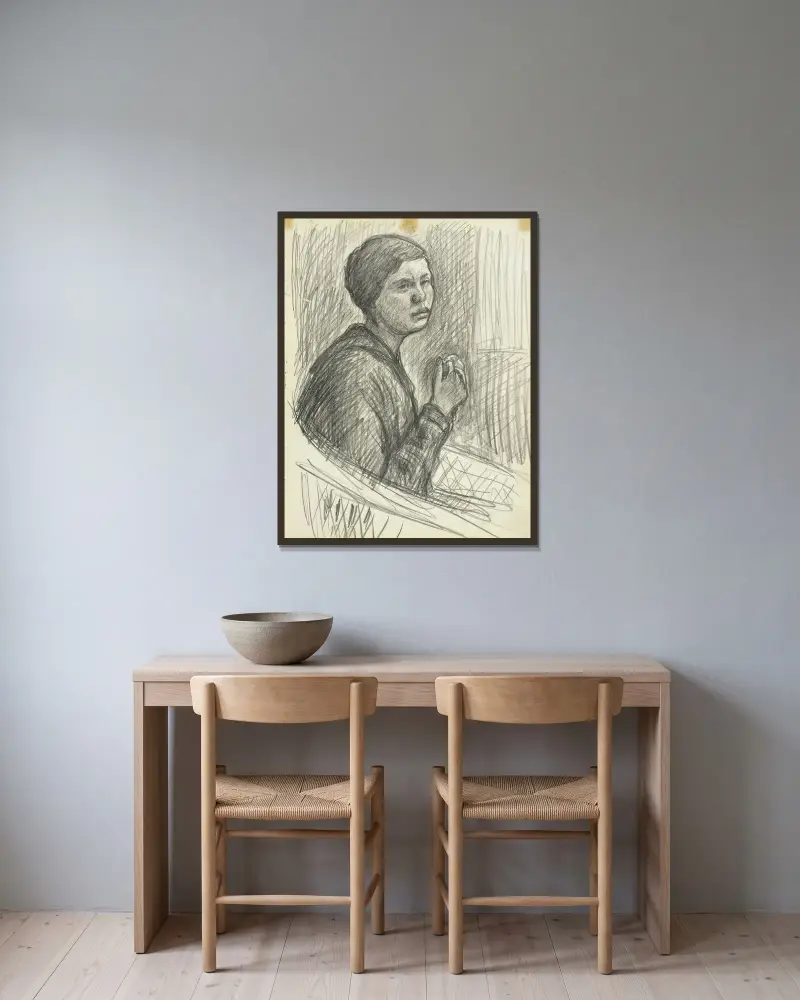 Korituolissa istuva nainen av Alfred William Finch inramad på en vägg