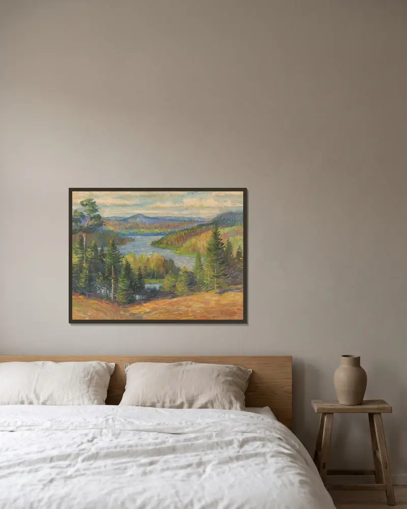 Landskap i Finland av Alfred William Finch inramad på en vägg