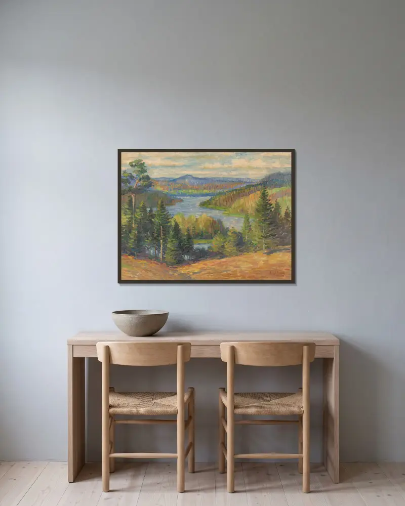 Landskap i Finland av Alfred William Finch inramad på en vägg