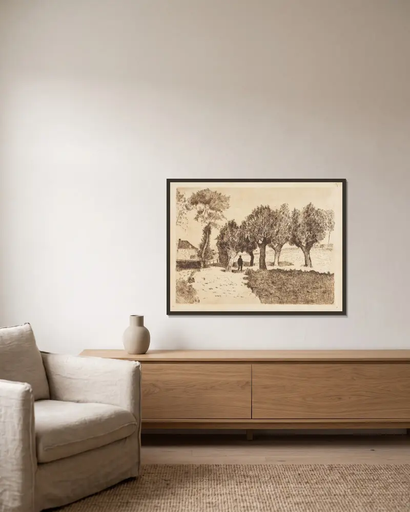 Landschap met bomen en figuur (De wilgen) av Alfred William Finch inramad på en vägg
