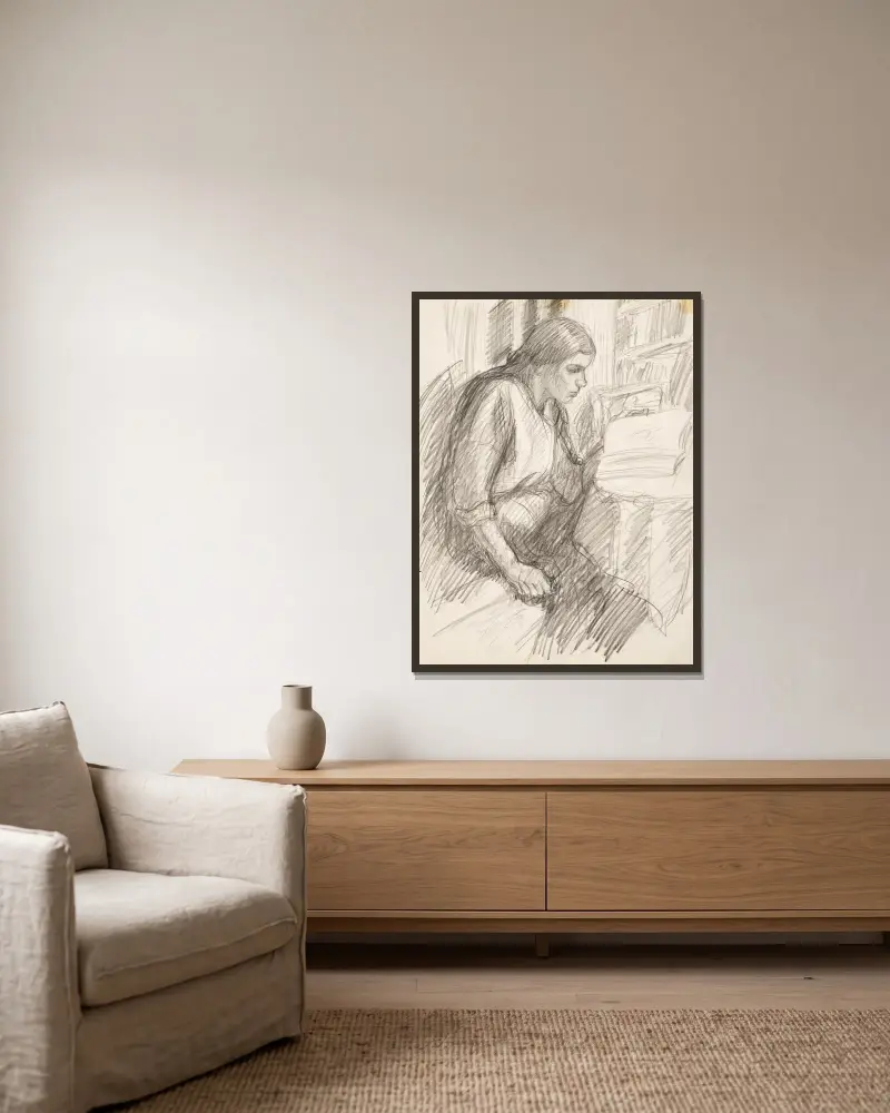 Lesende Frau von Alfred William Finch gerahmt an einer Wand