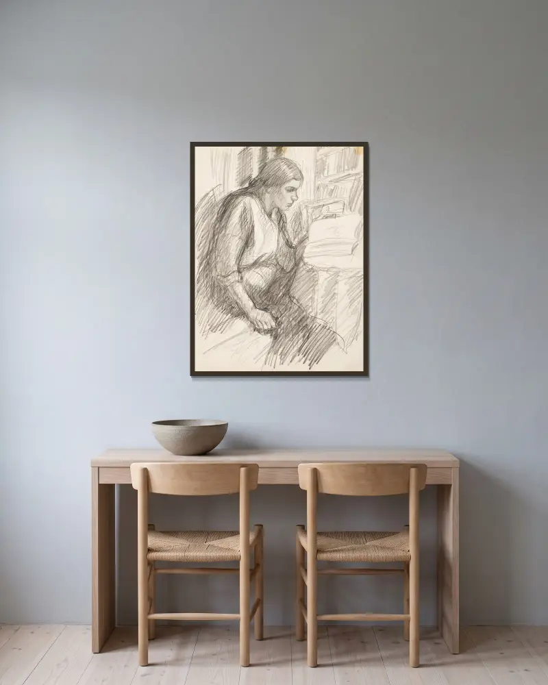 Lesende Frau von Alfred William Finch gerahmt an einer Wand