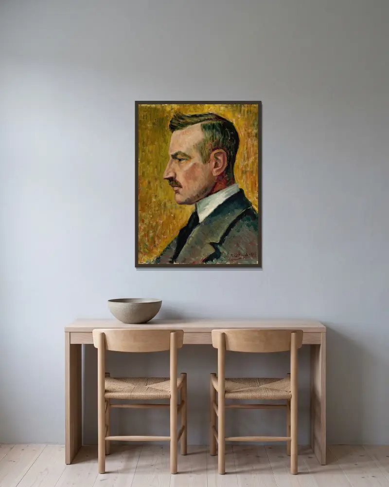 Porträtt av konstnären Magnus Enckell av Alfred William Finch inramad på en vägg