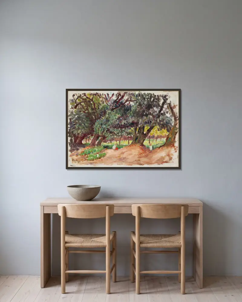 Parkbild aus England von Alfred William Finch gerahmt an einer Wand