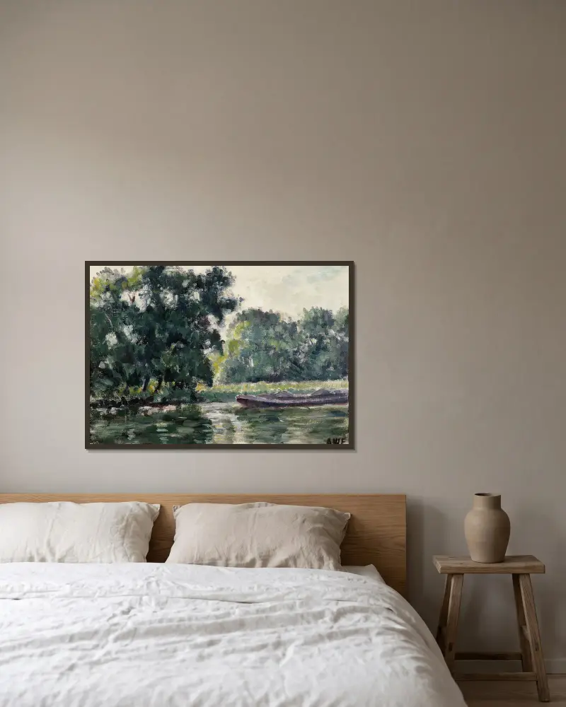 Richmond, a River Landscape av Alfred William Finch inramad på en vägg