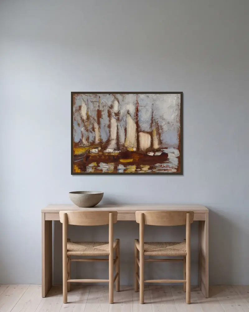 Segelschiffe von Alfred William Finch gerahmt an einer Wand
