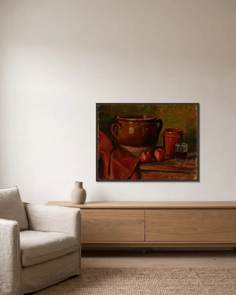 Stilleben von Alfred William Finch gerahmt an einer Wand