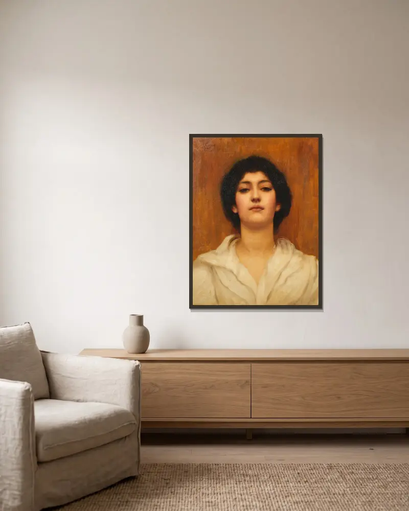 A beauty av John William Godward inramad på en vägg