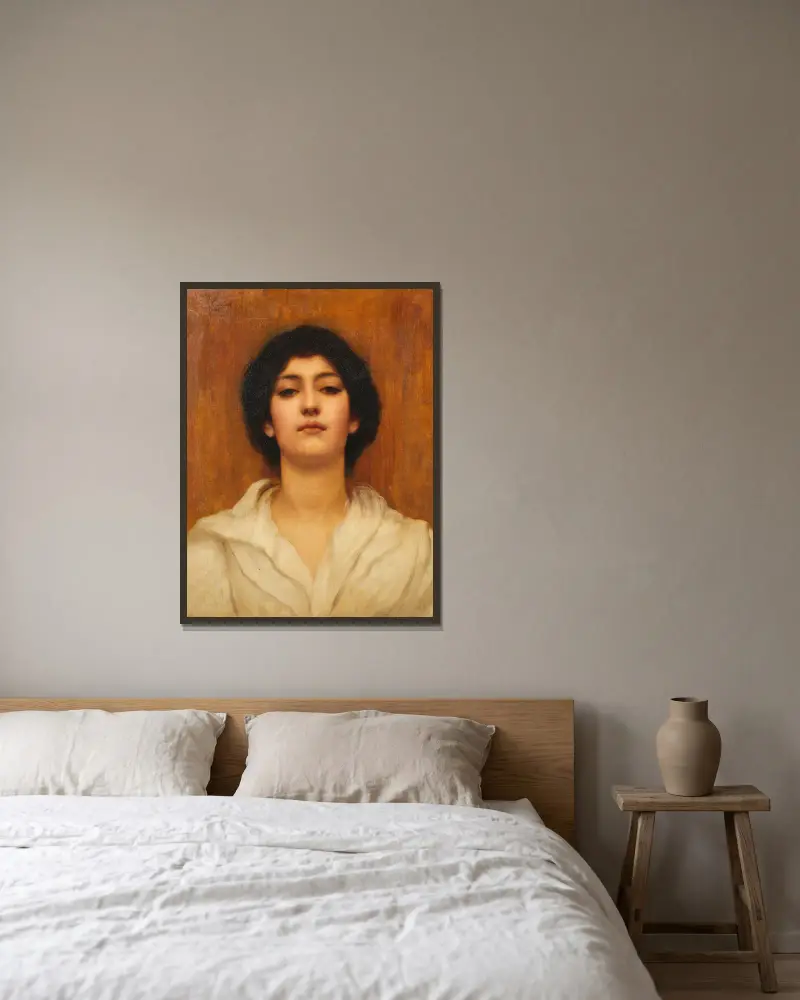 A beauty av John William Godward inramad på en vägg