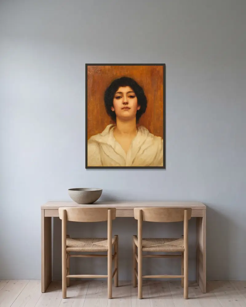 A beauty av John William Godward inramad på en vägg