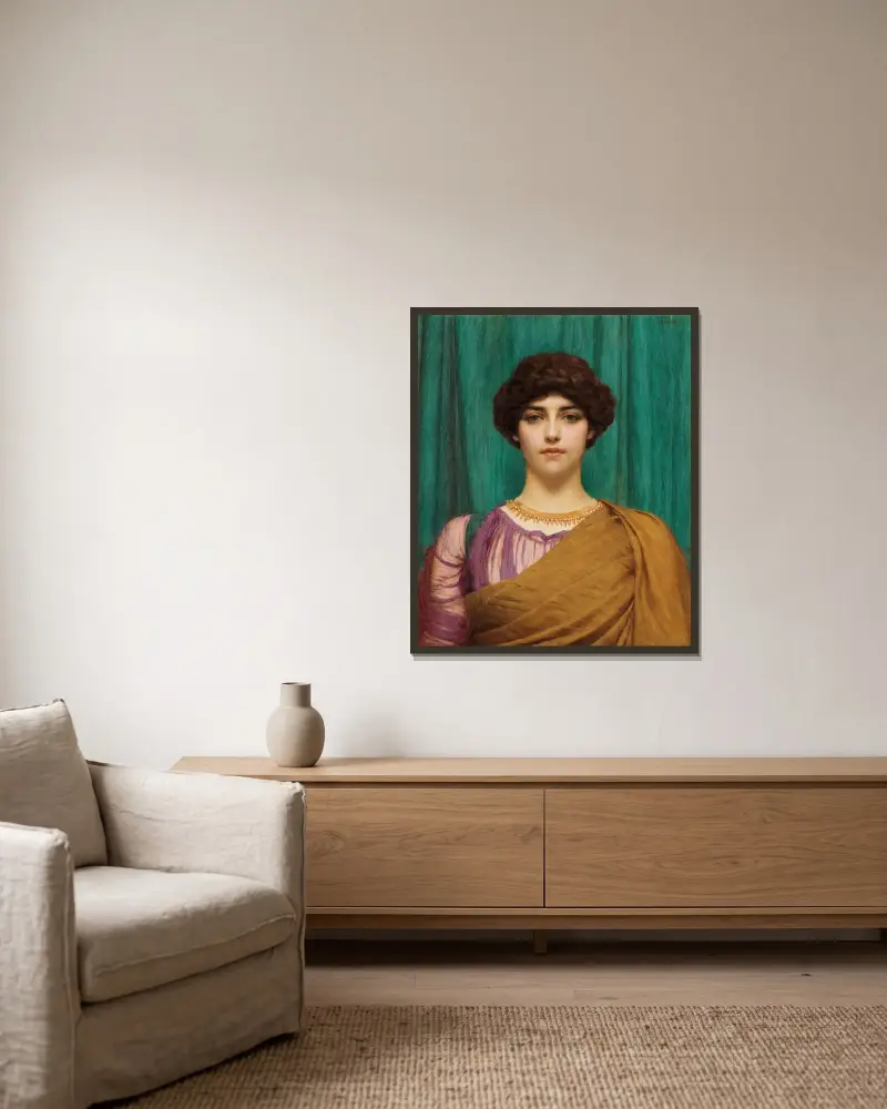 En pompejansk dam av John William Godward inramad på en vägg