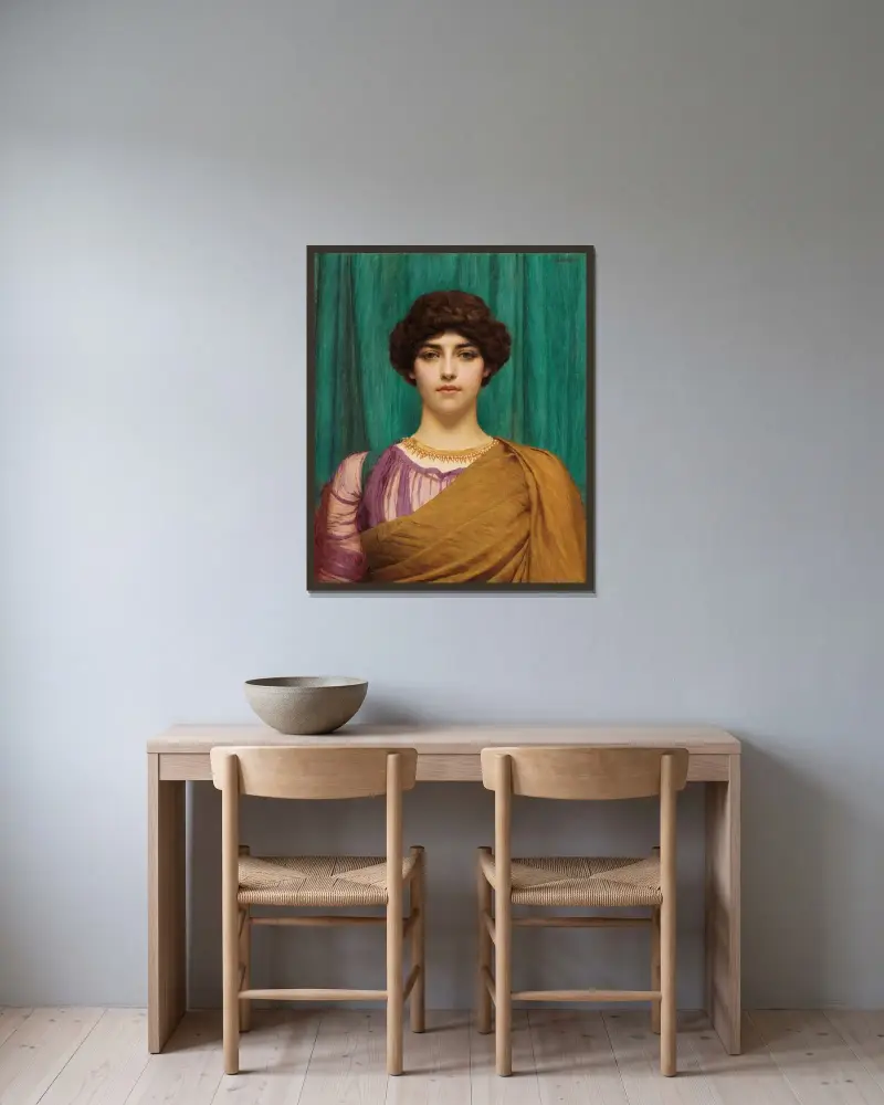 En pompejansk dam av John William Godward inramad på en vägg