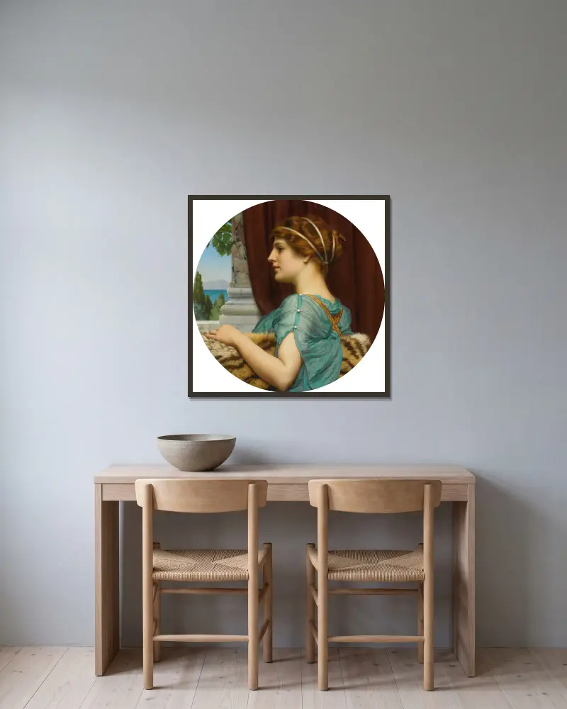 Eine pompejanische Dame, 1904 von John William Godward gerahmt an einer Wand